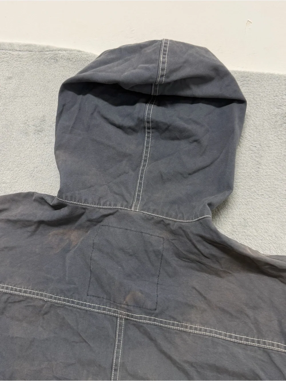 Vtg Gray Faded Hooded Jacket Gorpcore Workwear Utility Zip Russia Made Men’s L